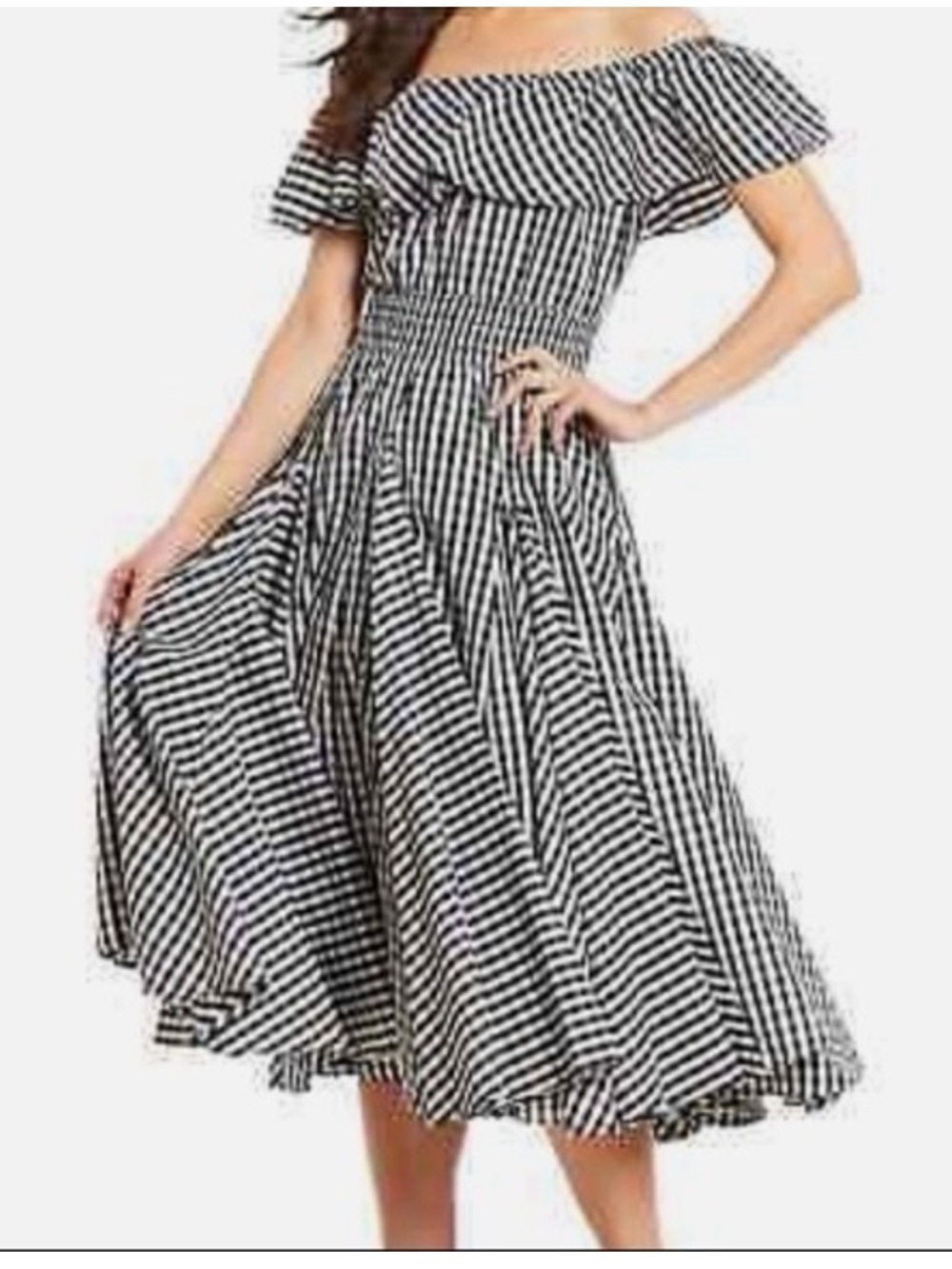 Chelsea & Theodore Gingham Midi Off The Shoulder Flare Dress Size Large